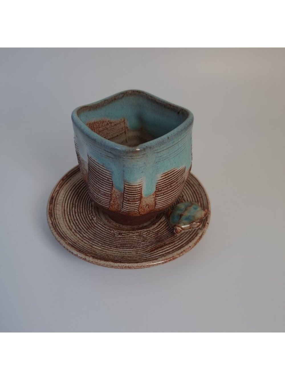Handcrafted Ceramic Square Cup Saucer Set With Textured Design